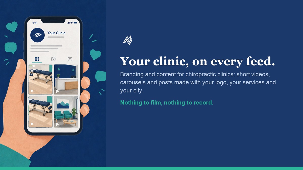 ChiroVant house line, Your clinic, on every feed: branding and content for chiropractic clinics, with nothing to film